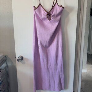 Lavender and Brown Cut-Out Midi Dress